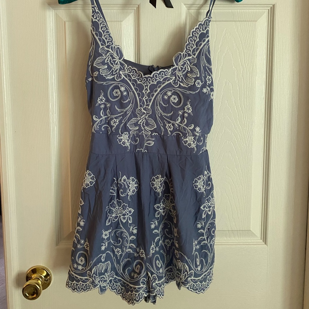 Rue21 Blue Floral Embroidered Romper